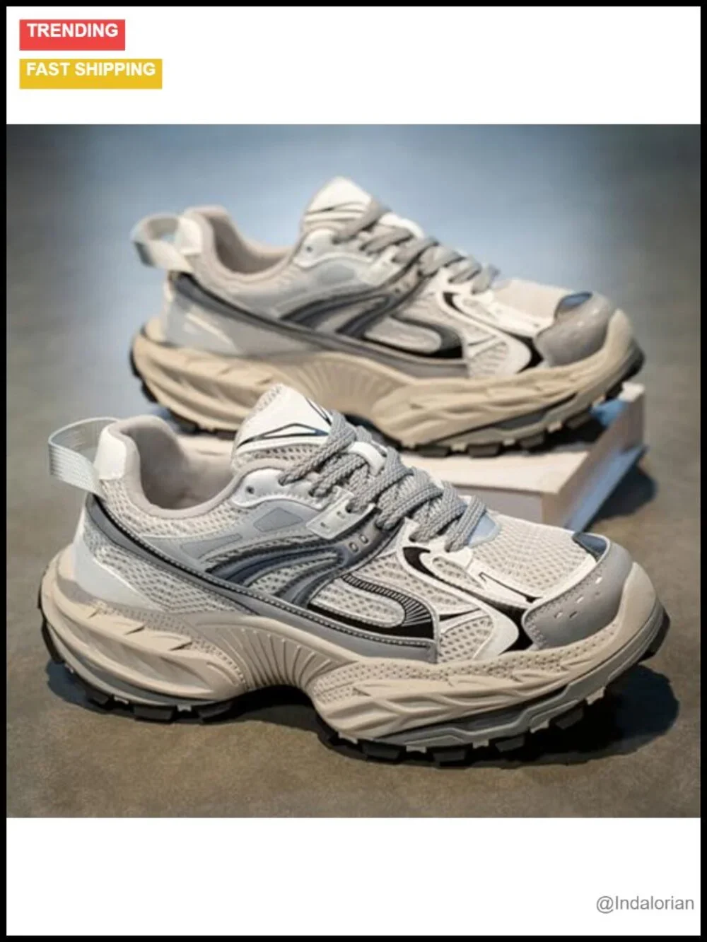 Men's Chunky Platform Lace-up Colorblock Casual Sneakers Non-Slip Round Toe